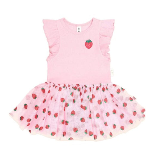 Huxbaby Strawberry Emb S/Slv Tulle Dress