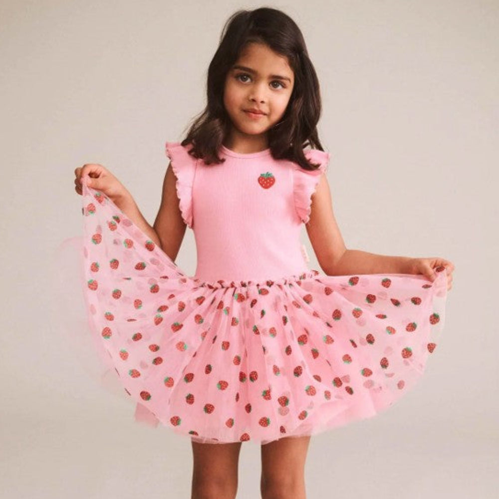 Huxbaby Strawberry Emb S/Slv Tulle Dress