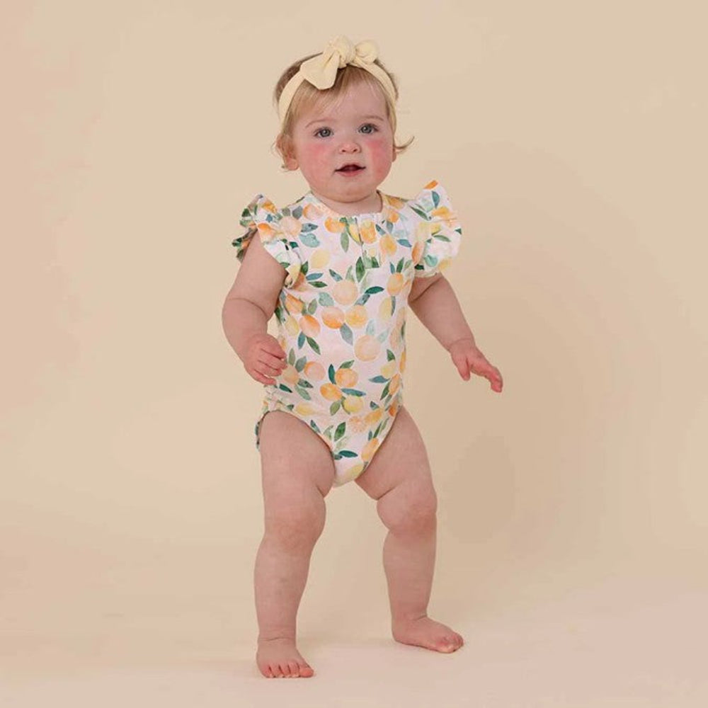 Snuggle Hunny Organic Short Sleeve Bodysuit with Frill - Sunny Citrus