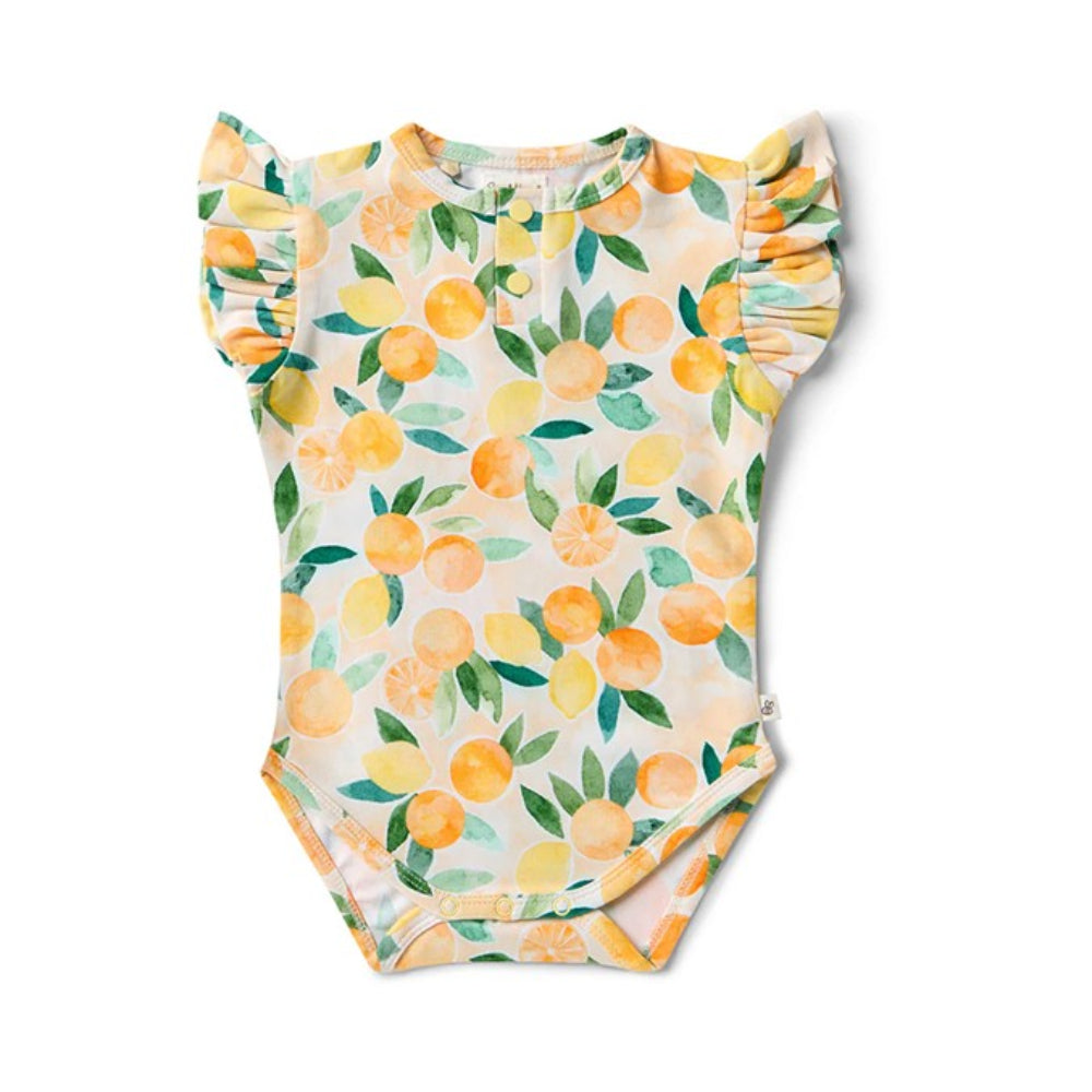 Snuggle Hunny Organic Short Sleeve Bodysuit with Frill - Sunny Citrus