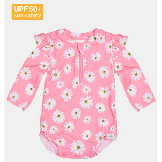Toshi Swim Onesie Long Sleeve Ripple - Daisy Watermelon