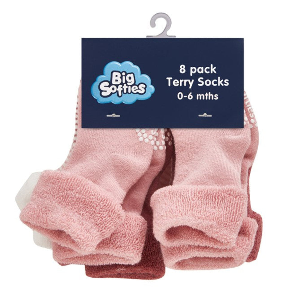 Big Softies Anti Slip Terry Socks - 8 pk - Girls