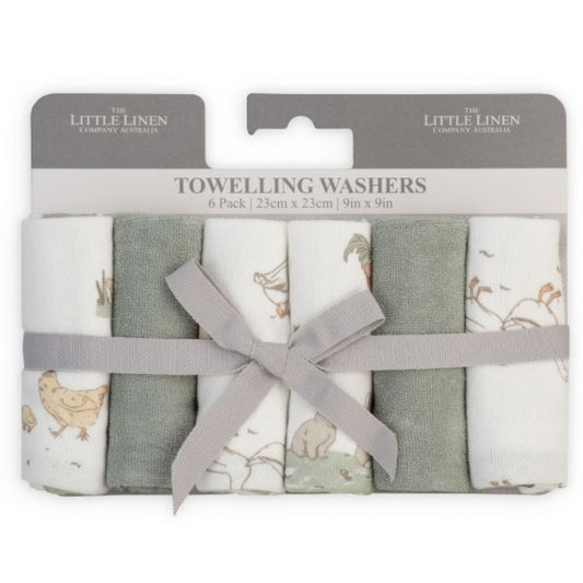 Little Linen Towelling Washer 6 Pk - Farmyard Lamb