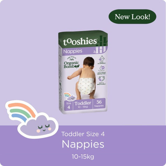 Tooshies ECO Nappies - Size 4 Toddler 10-15 kg - 36 pk