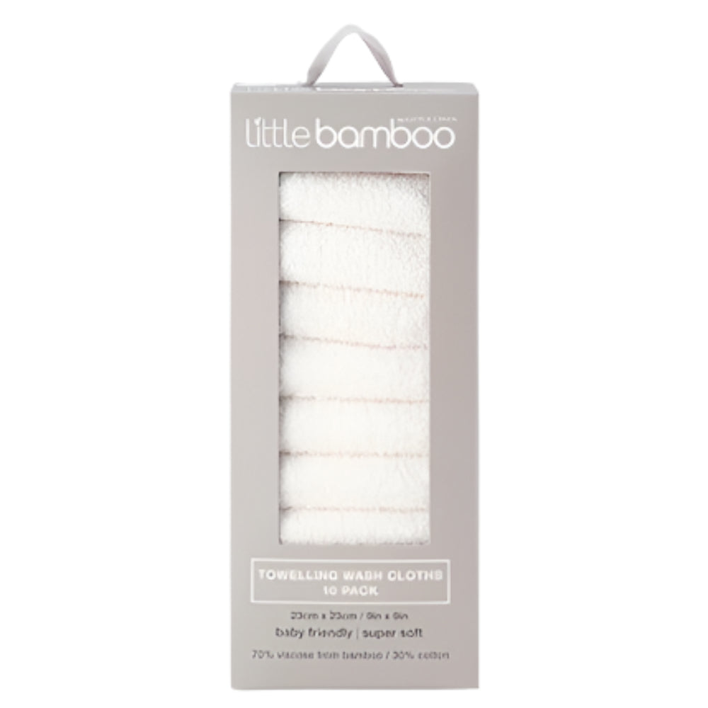 Little Bamboo Towelling Washer 10 Pk - Natural