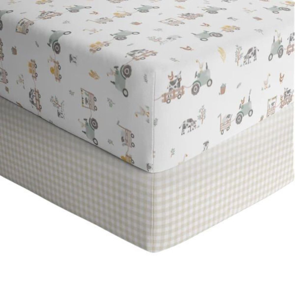 Living Textiles 2pk Jersey Cot Fitted Sheets - Tractor Ride