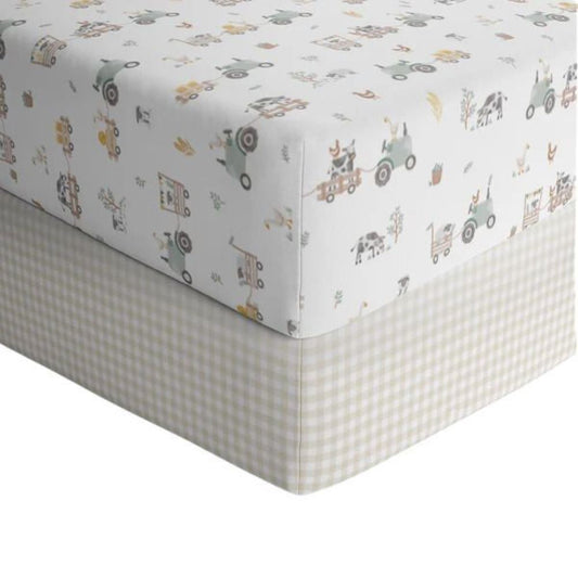 Living Textiles 2pk Jersey Cot Fitted Sheets - Tractor Ride