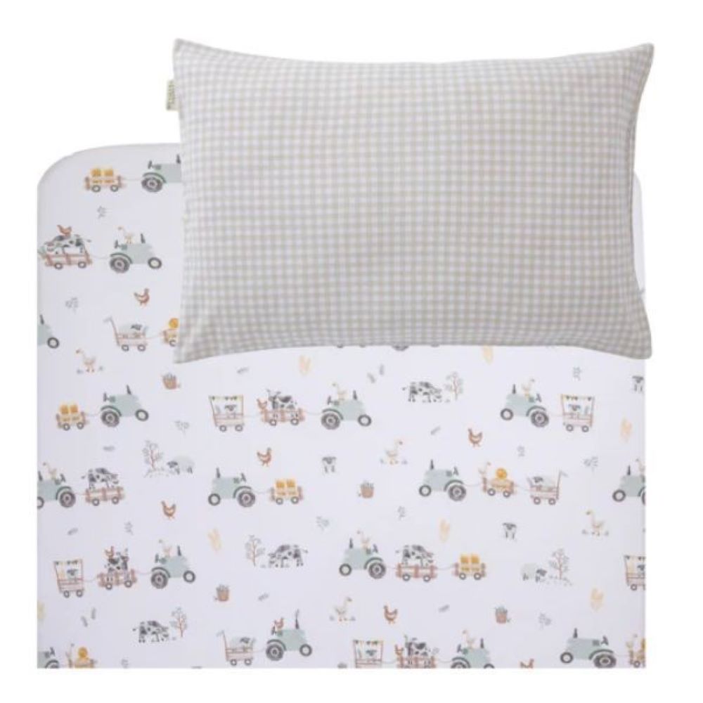 Living Textiles Port a Cot Fitted Sheet and Pillowcase - Tractor Ride