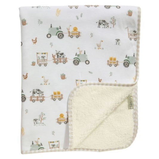 Living Textiles Jersey Sherpa Pram Blanket - Tractor Ride