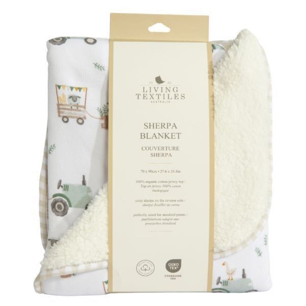 Living Textiles Jersey Sherpa Pram Blanket - Tractor Ride