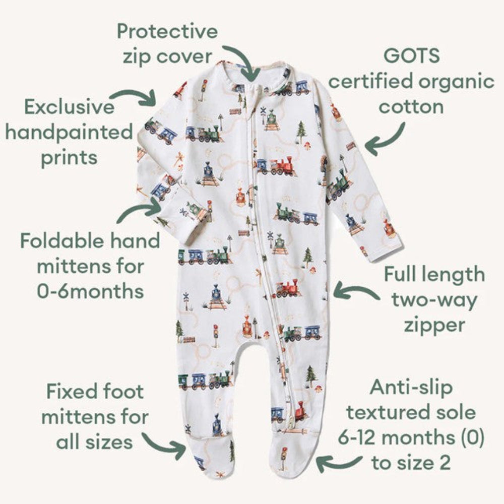 Snuggle Hunny Organic Snuggle Sleepsuit Zip Footie - Trains