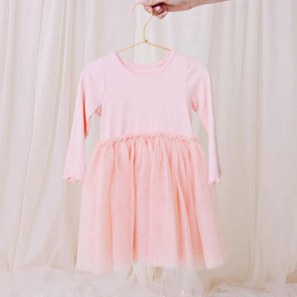 Confetti Kidz L/S Ribbed Tulle Dress - Soft Rose