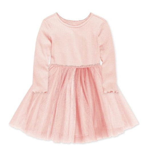 Confetti Kidz L/S Ribbed Tulle Dress - Soft Rose