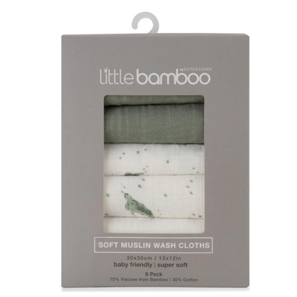 Little Bamboo Muslin Wash Cloths 6 Pk - Turtle Bay