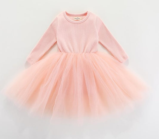 Ma Mer Valentina Long Sleeve Tutu Dress - Peach Pink