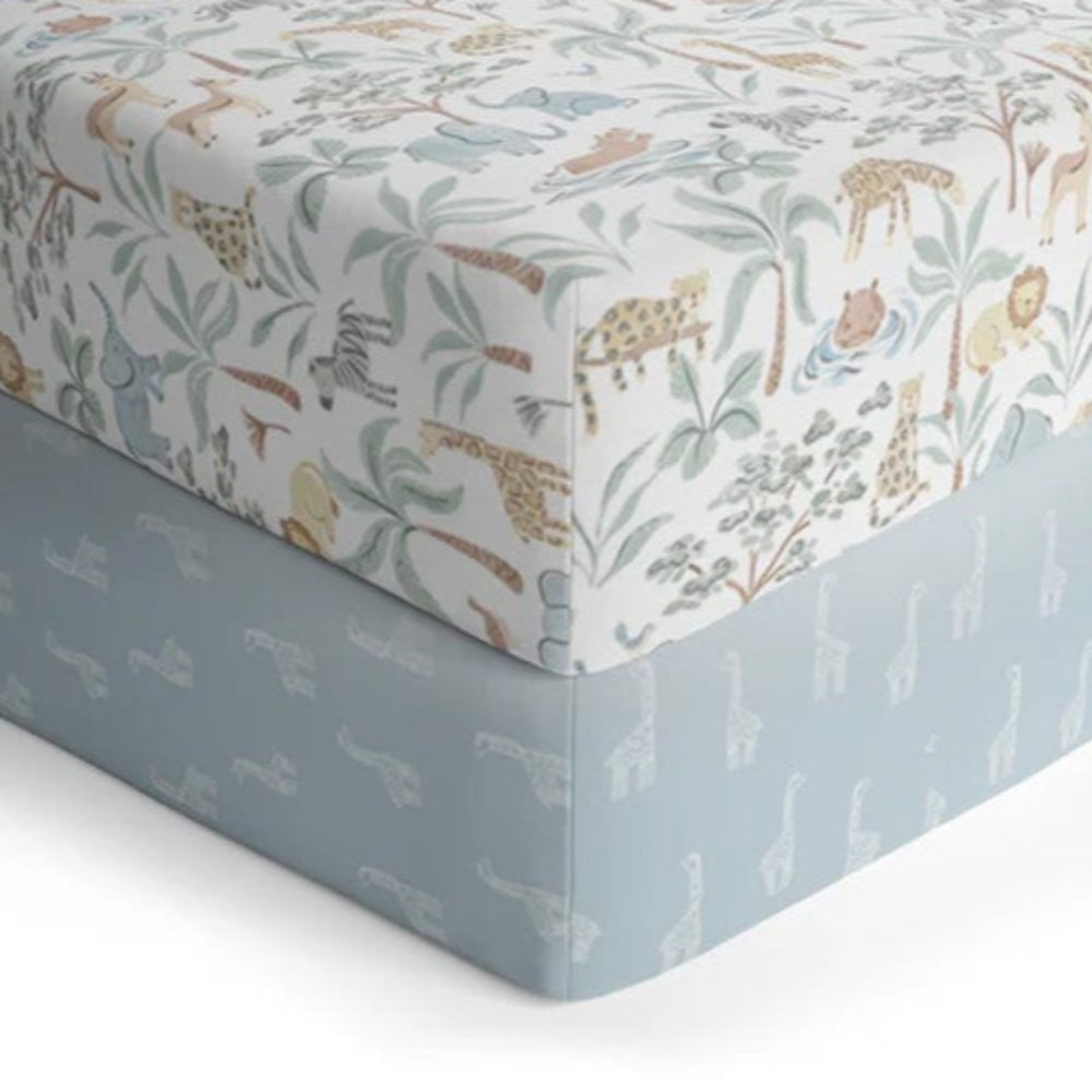 Living Textiles 2pk Jersey Cot Fitted Sheets - Wild Safari
