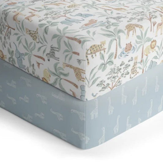 Living Textiles 2pk Jersey Cot Fitted Sheets - Wild Safari