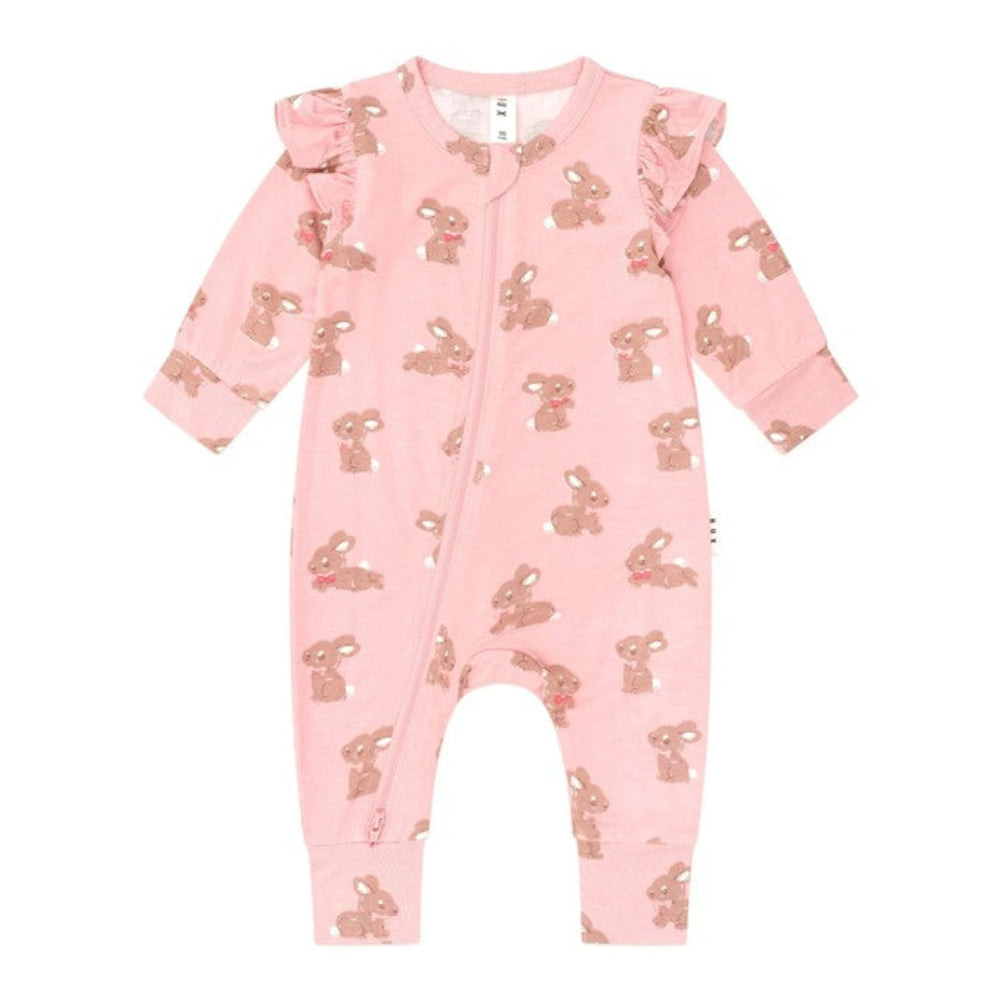 Huxbaby Dusty Pink Bunny Zip Romper