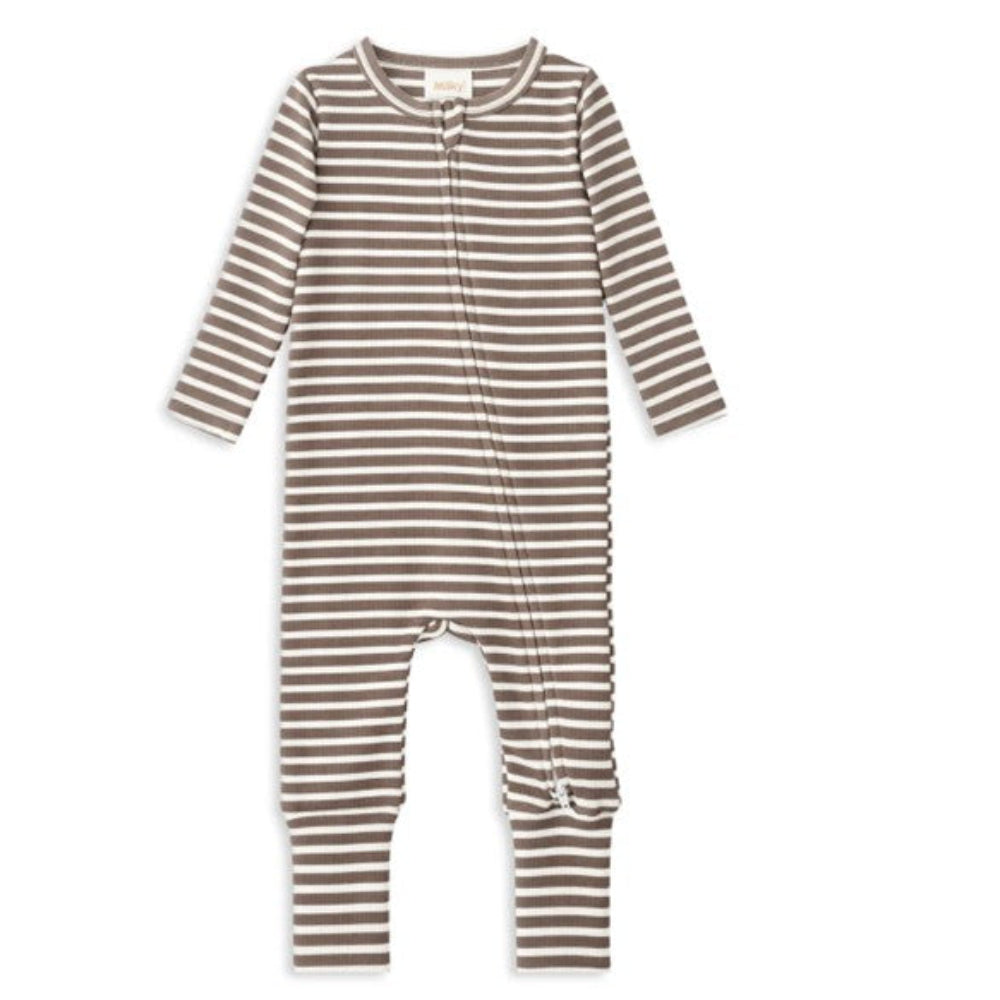 Milky Clothing Zip Romper - Latte Stripe