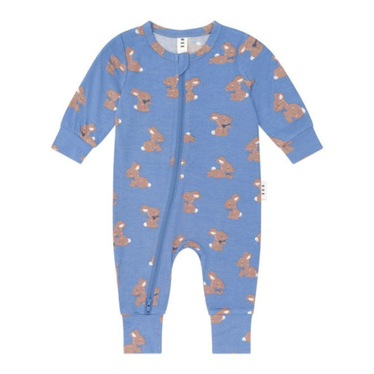 Huxbaby Vintage Blue Bunny Zip Romper