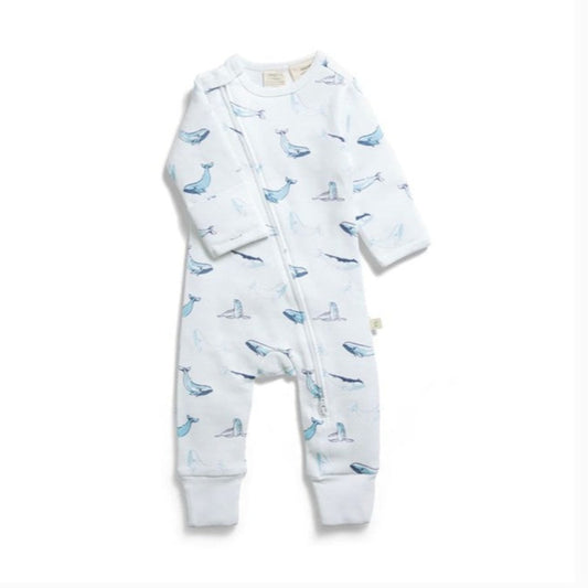 Tiny Twig Organic Cotton Zipsuit - Whale Print