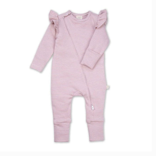 Tiny Twig Frill Zipsuit - Rose Stripes