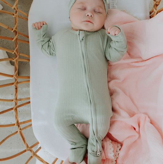 Confetti Kidz Zipsuit - Sage Pointelle