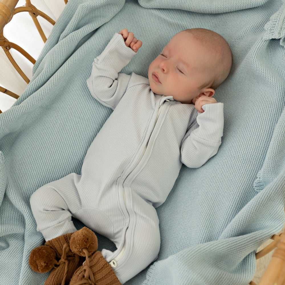 Confetti Kidz Zipsuit - Soft Blue Rib