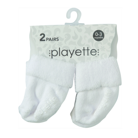 Playette Bootie Socks 0-3 mths 2 pk White