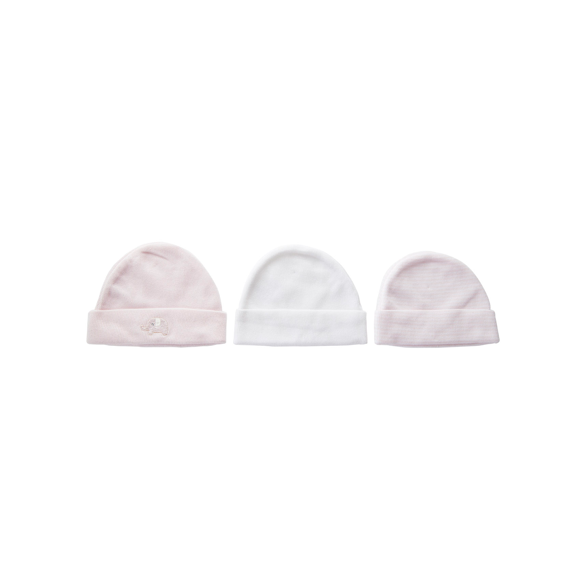 Playette Essentials Preemie Caps 3 pk Pink/White