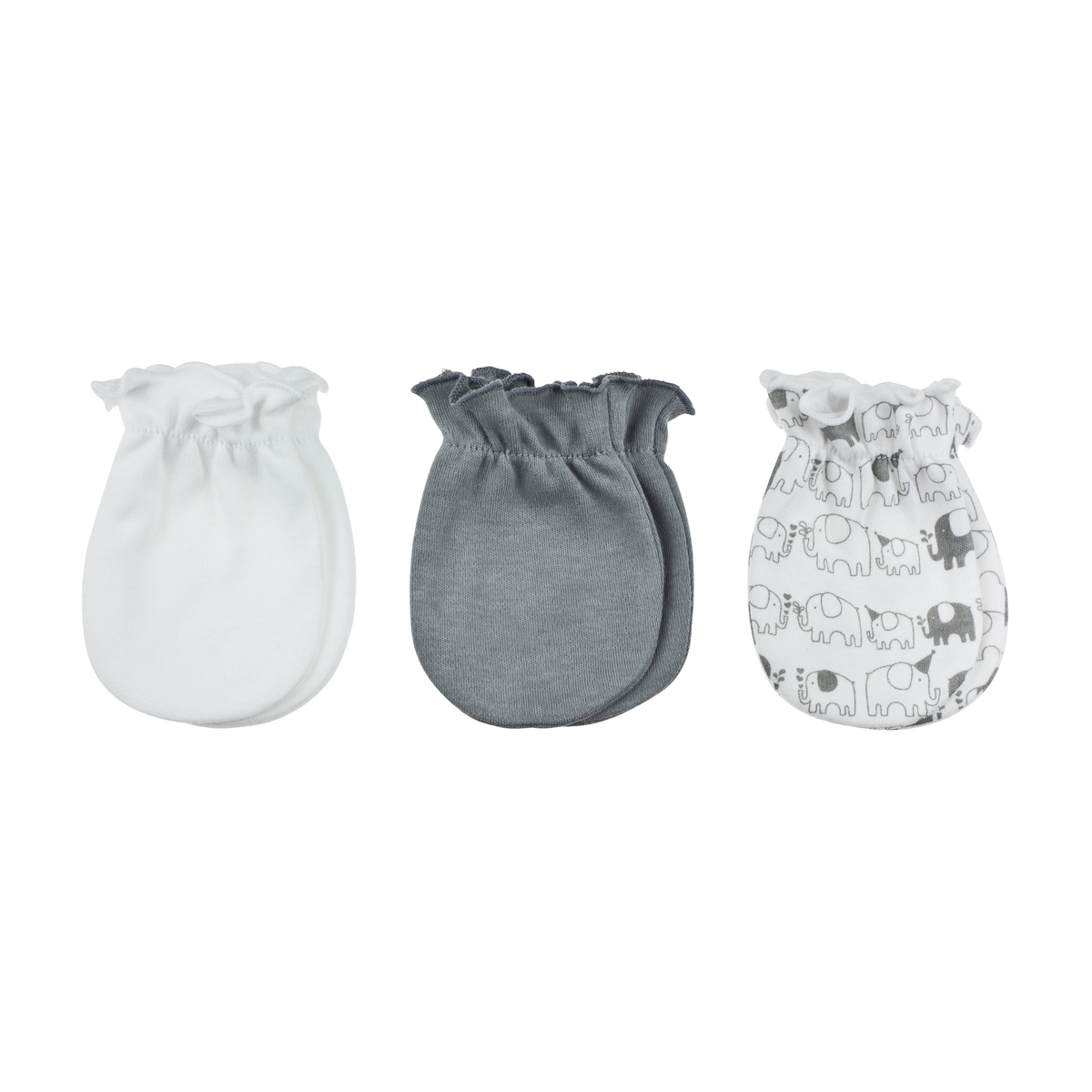 Playette Fashion Mittens 0-6 mth Elephants/Grey/White 3 pk