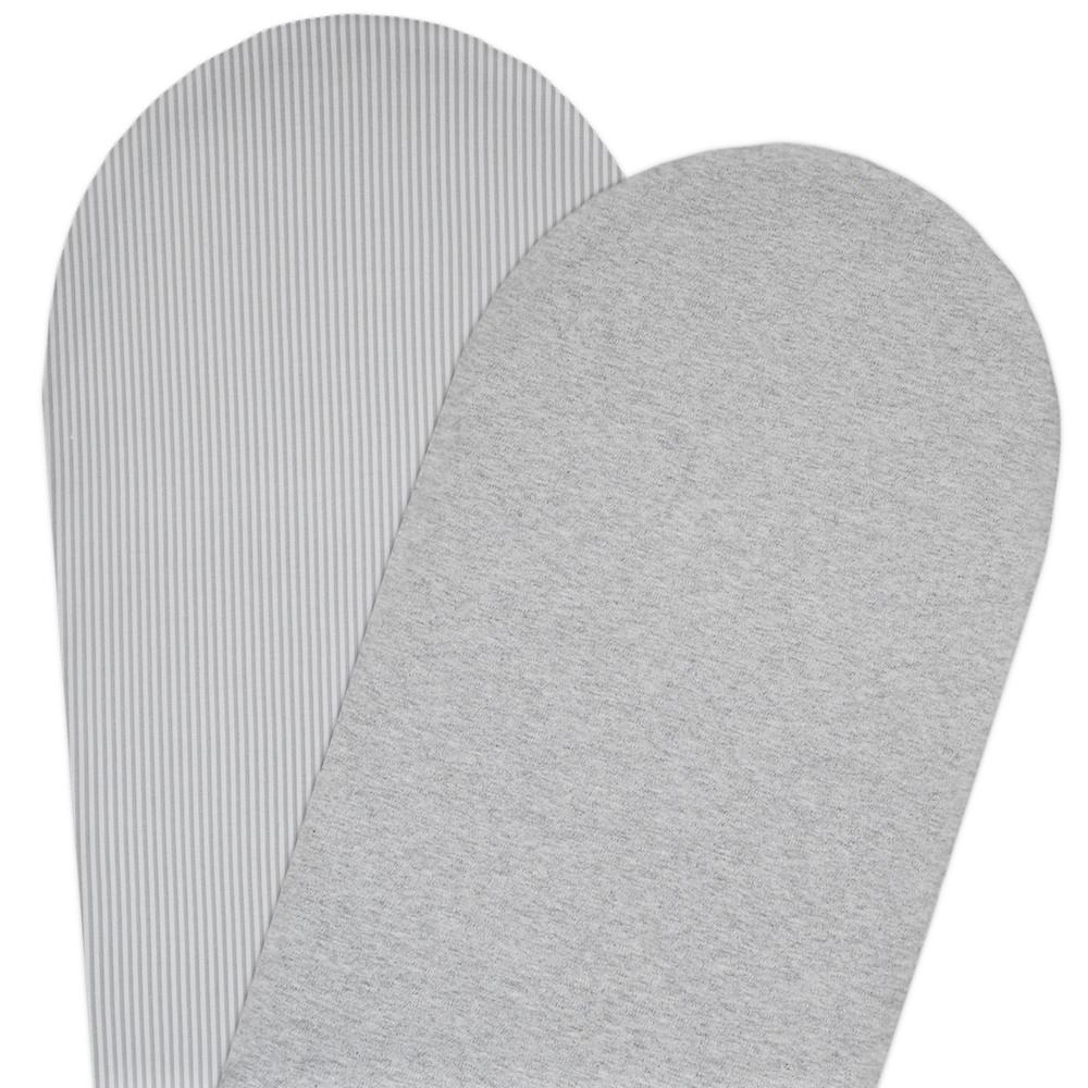 Living Textiles Pram/Moses Fitted Sheet 2 Pk Jersey - Grey Stripe/Melange