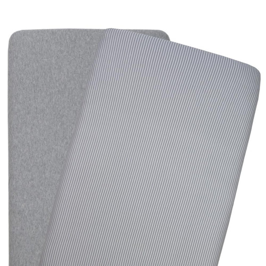 Living Textiles Bassinet Fitted Sheet 2 Pk Jersey - Grey Stripe/Melange