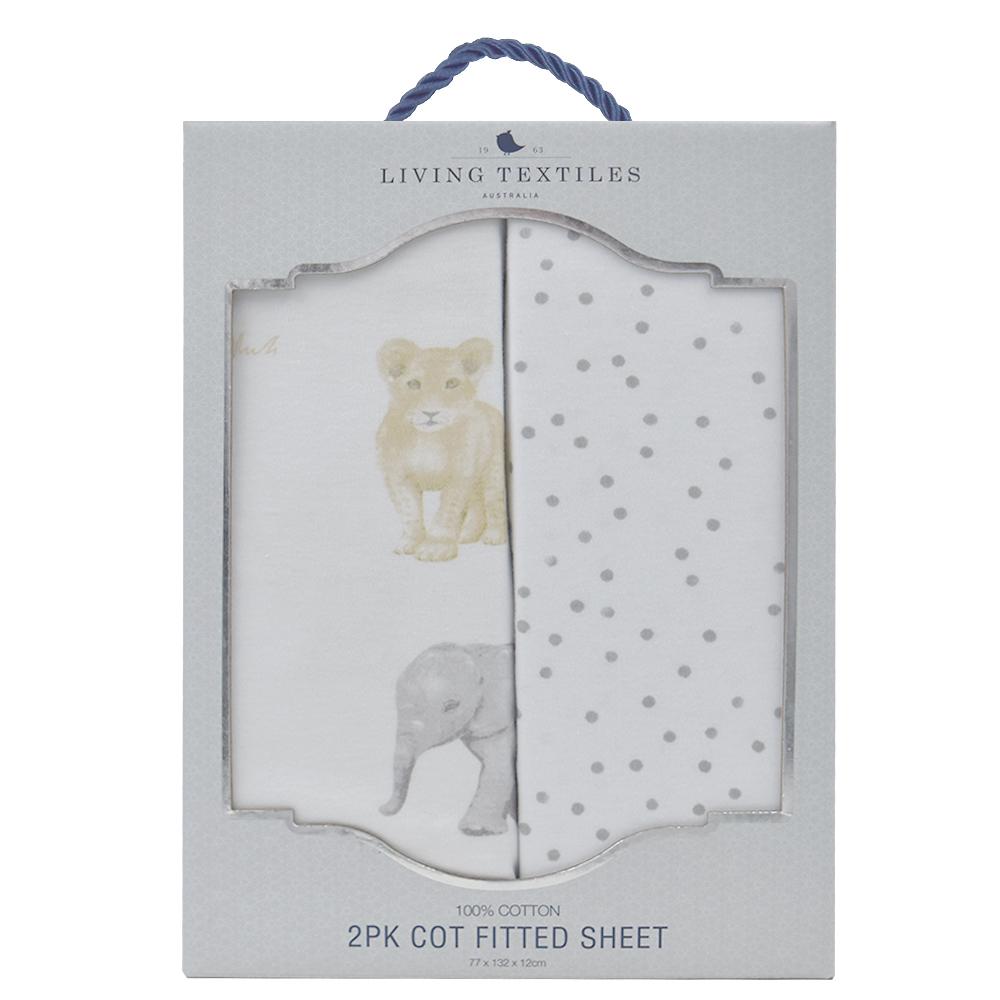 Living Textiles Cot Fitted Sheet Jersey 2 pk - Savanna Babies