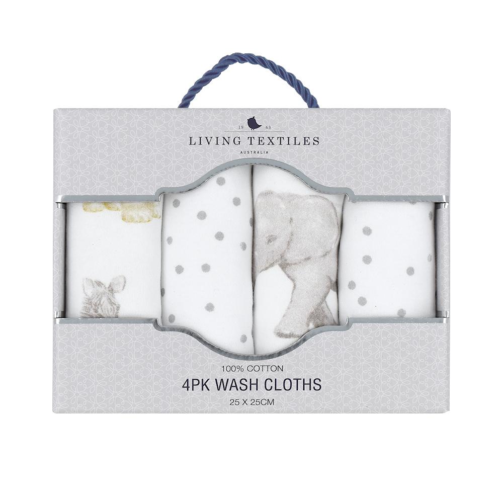 Living Textiles Wash Cloths 4pk - Savanna Babies