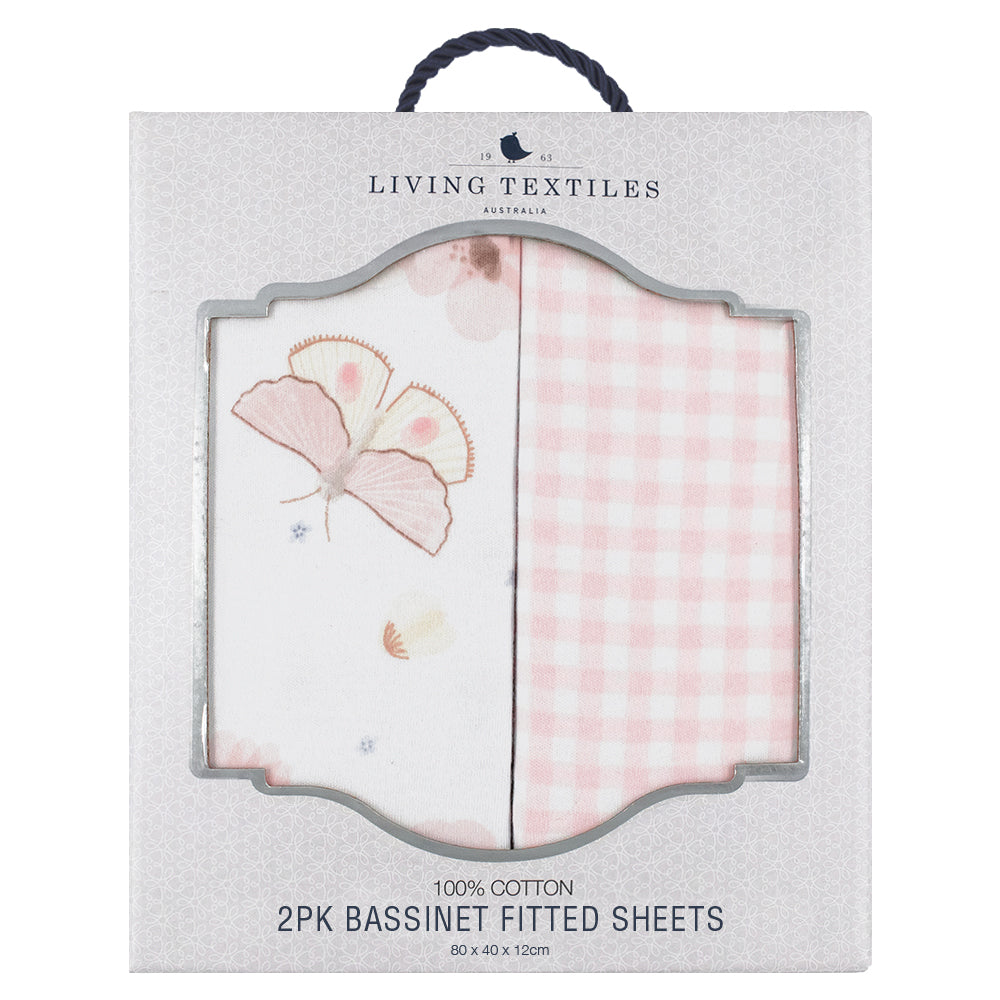 Living Textiles Bassinet Fitted Sheet 2 Pk Jersey - Butterfly Garden