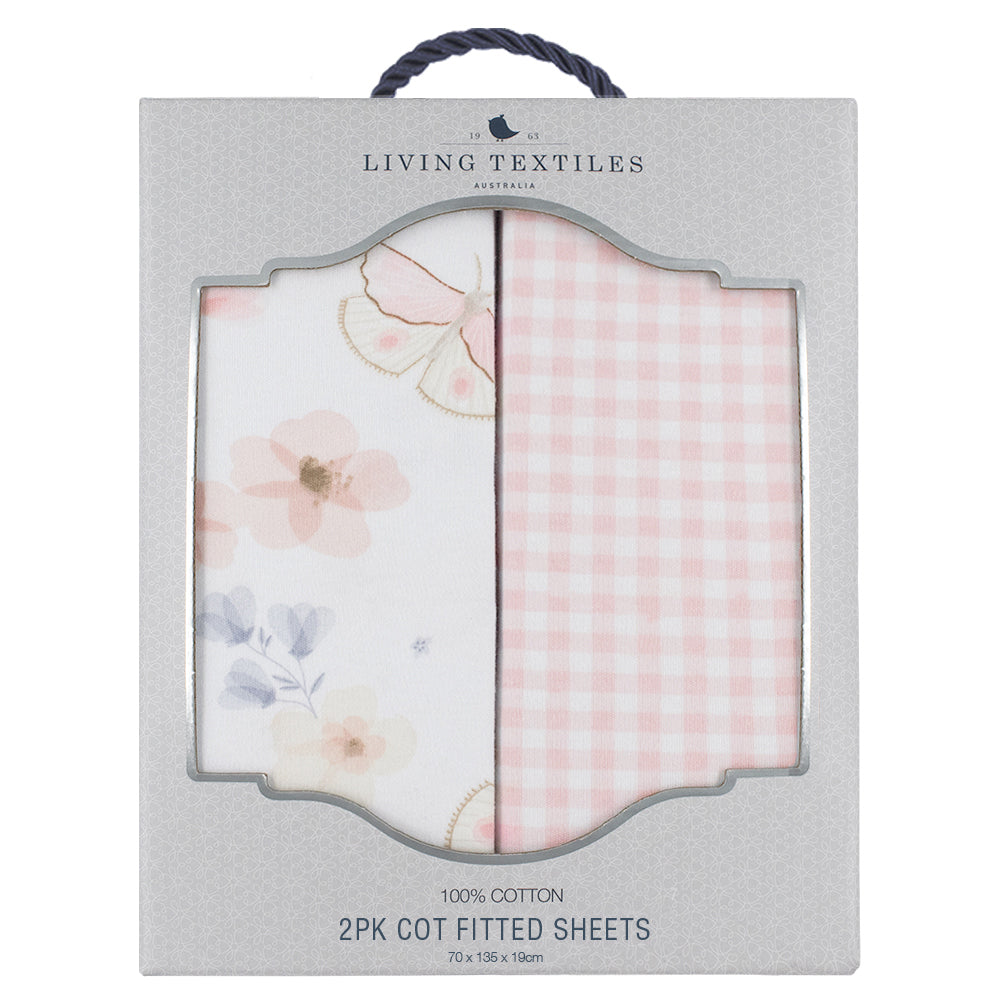 Living Textiles 2pk Jersey Cot Fitted Sheets - Butterfly Garden