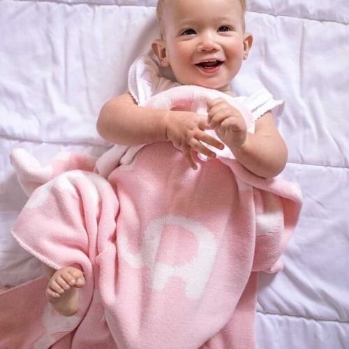 es kids Knitted Baby Blanket Pink Elephant