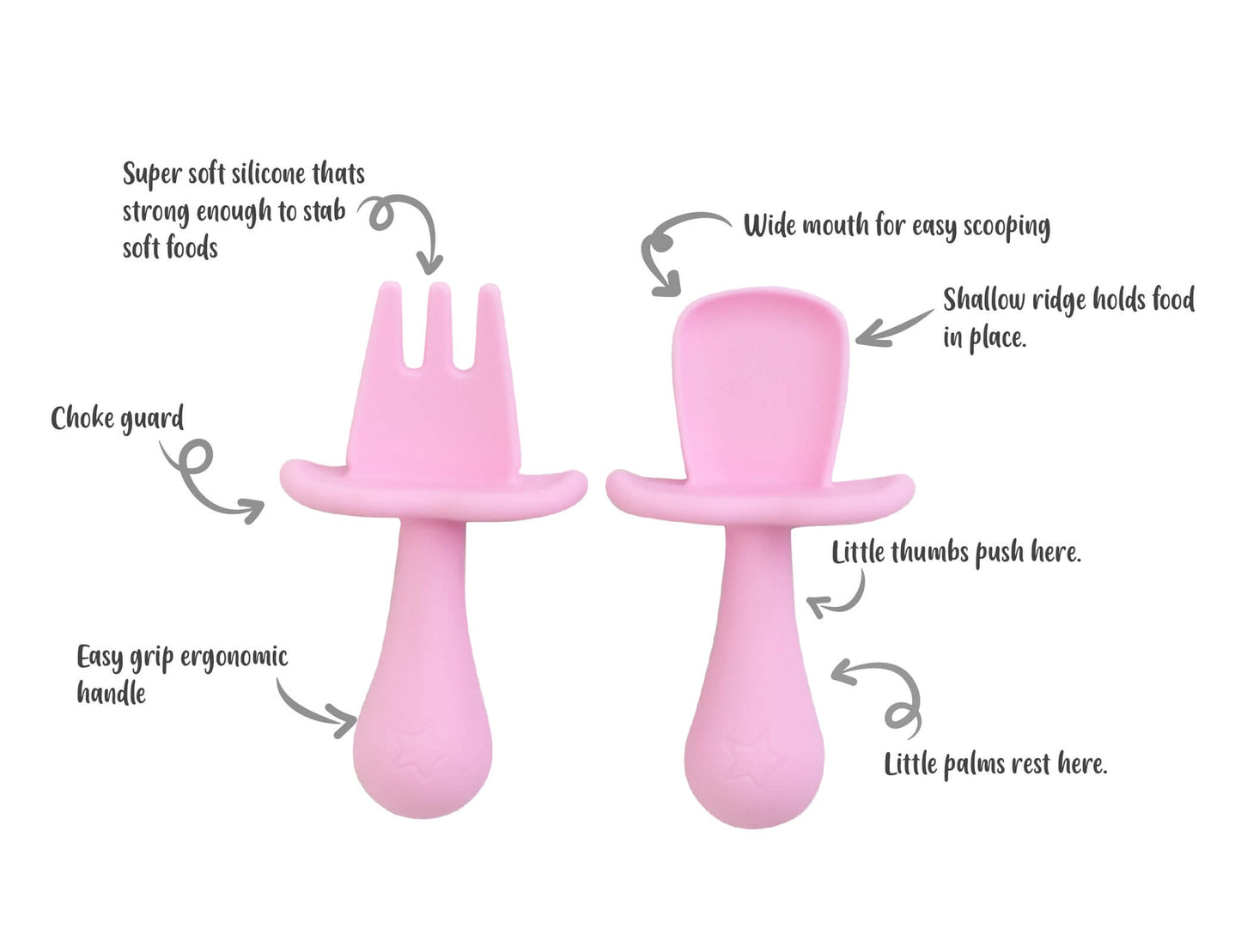 Cherub Baby - Baby Led Weaning Silicone Spoon & Fork - Blush