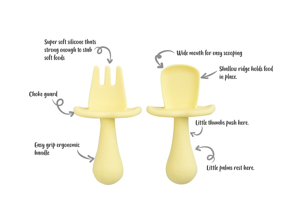 Cherub Baby - Baby Led Weaning Silicone Spoon & Fork - Lemon