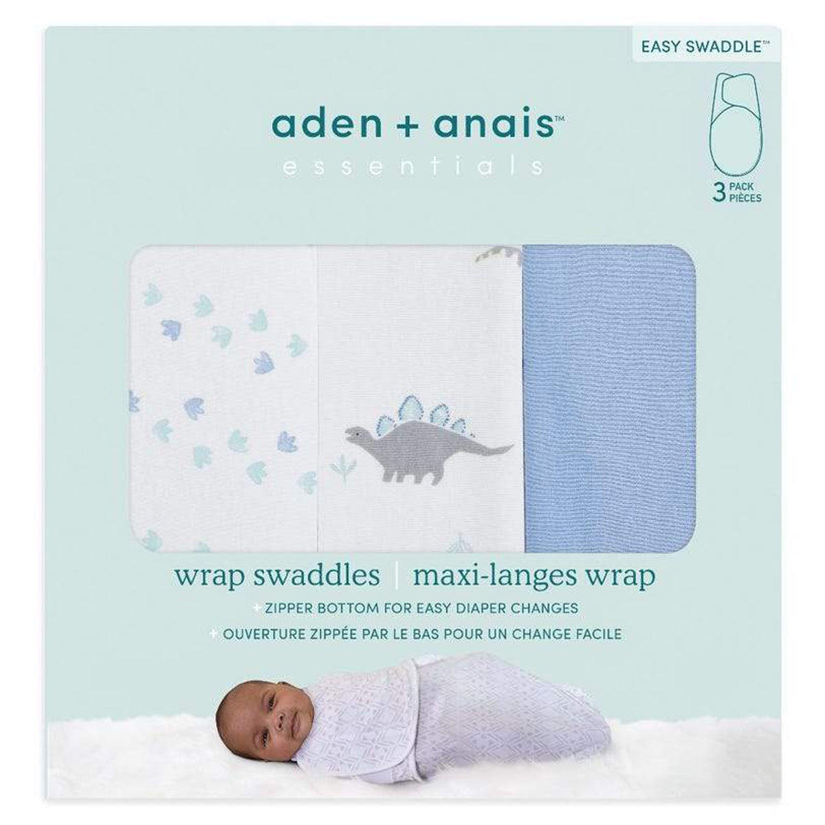 Aden+anais Essential Wrap Swaddle - 3 pk - Dino rama