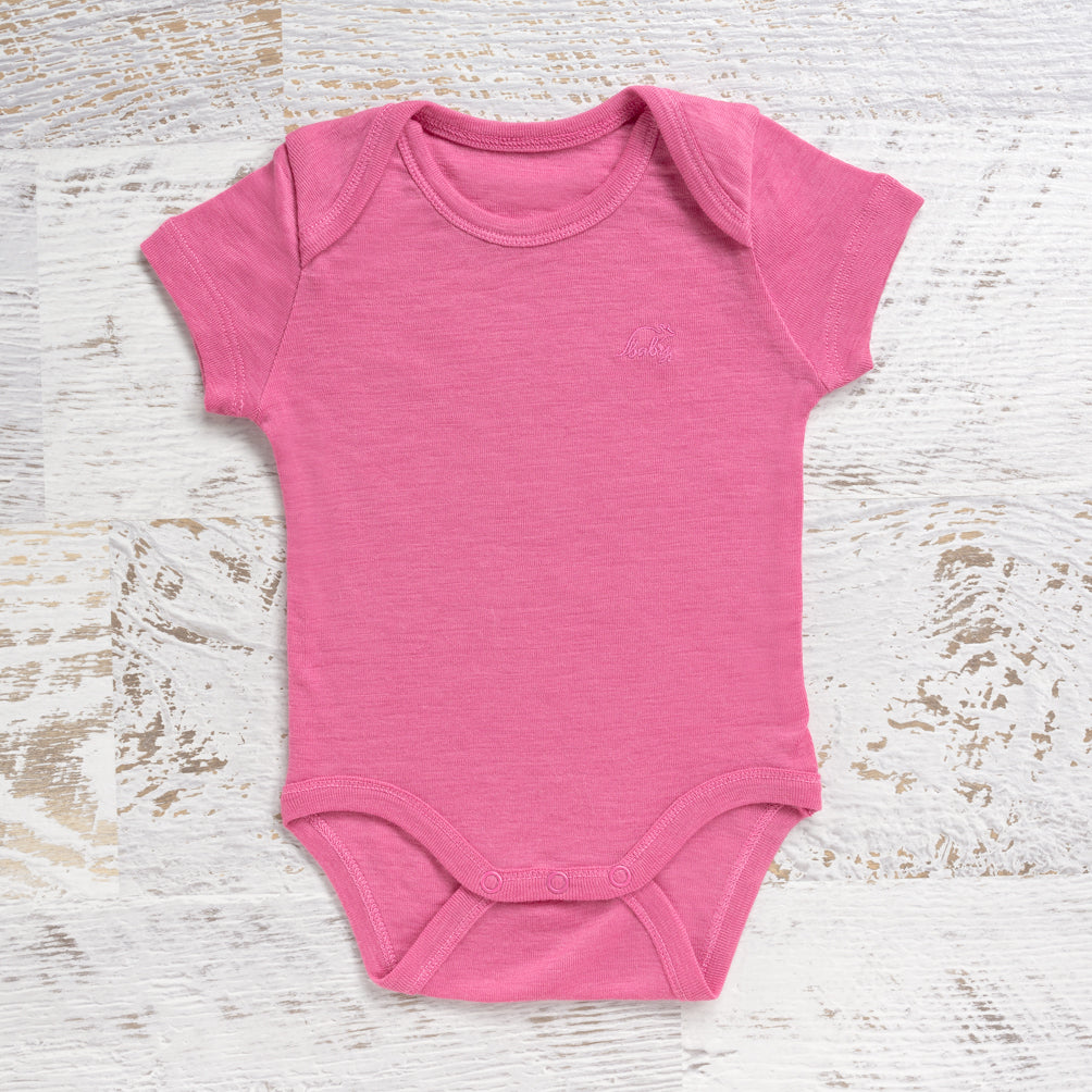 Merino Baby Short Sleeve Bodysuit - Pink