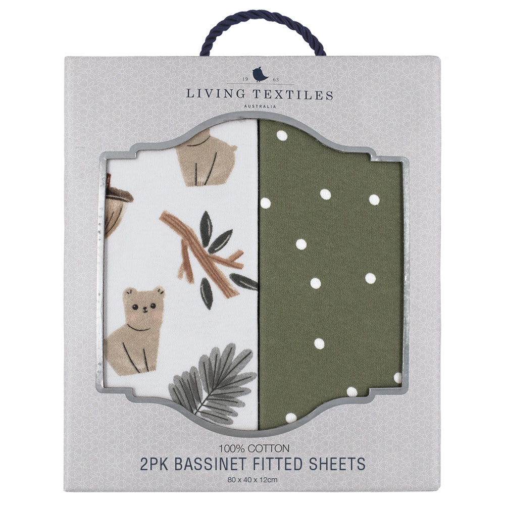 Living Textiles Bassinet Fitted Sheet 2 Pk Jersey - Forest Retreat