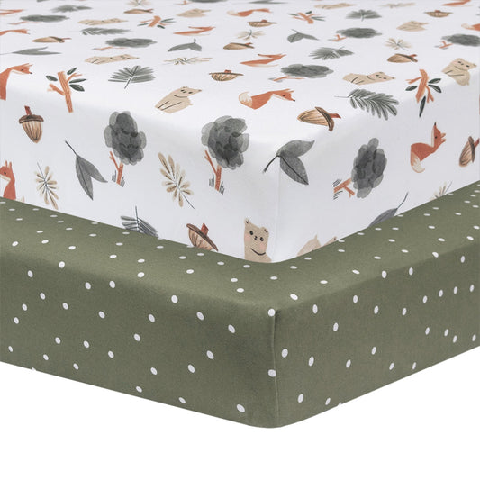 Living Textiles 2pk Jersey Cot Fitted Sheets - Forest Retreat