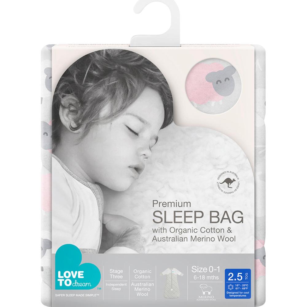 Love To Dream Organic Cotton Merino Wool Sleep Bag 2.5 Tog Pink babygoodswarehouse