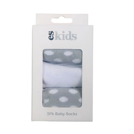 ES Kids Baby Socks Boxed 3 pk Grey Spot