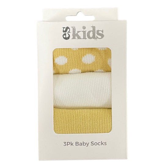 ES Kids Baby Socks Boxed 3 pk Mustard Spot