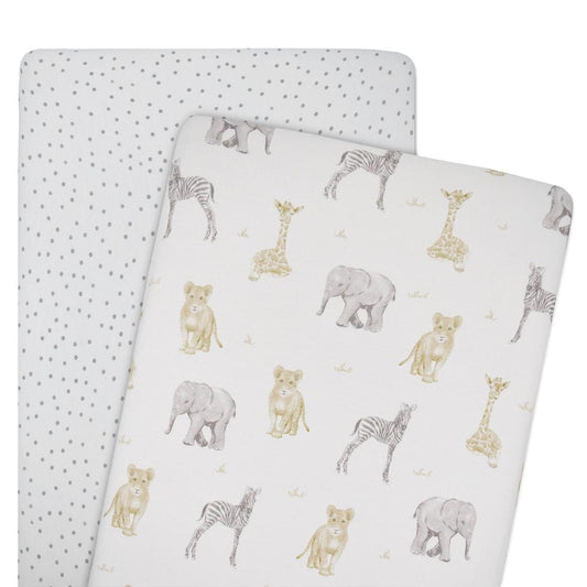 Living Textiles Cradle/Co Sleeper Fitted Sheet 2 Pk Jersey - Savanna Babies