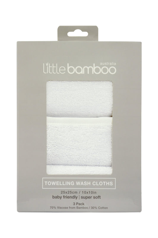 Little Bamboo Towelling Wash Cloths 3 Pk - Natural
