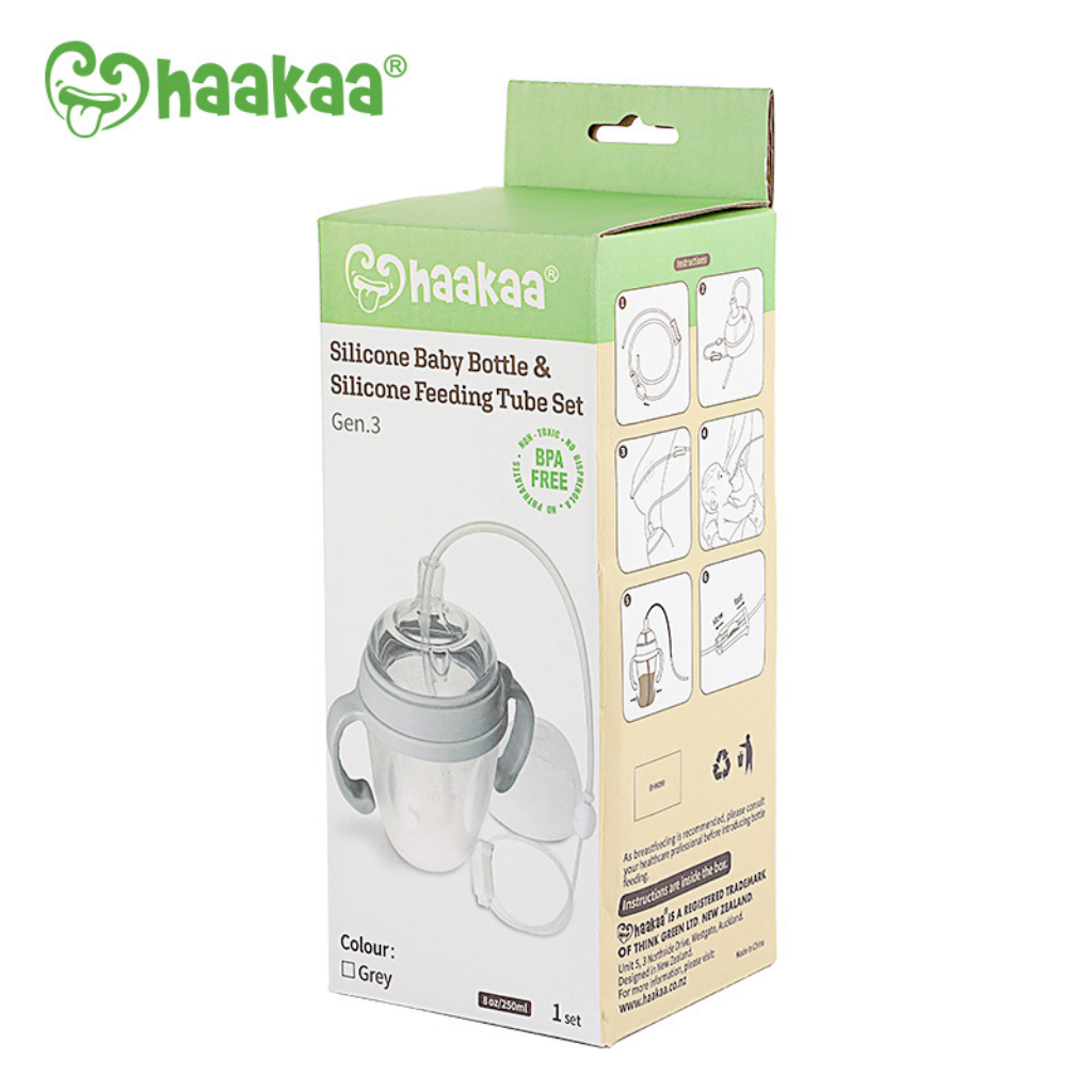Haakaa Silicone Feeding Tube and Bottle Set - Grey